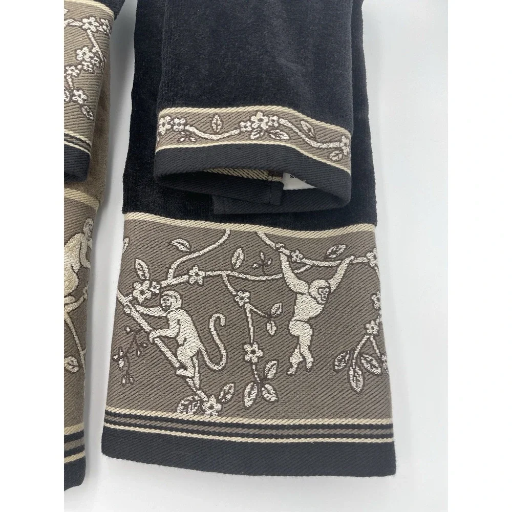 NOS Vintage Hampton Contessa‎ Manor Tapestry Monkeys Brown Towel Set of 6 NEW